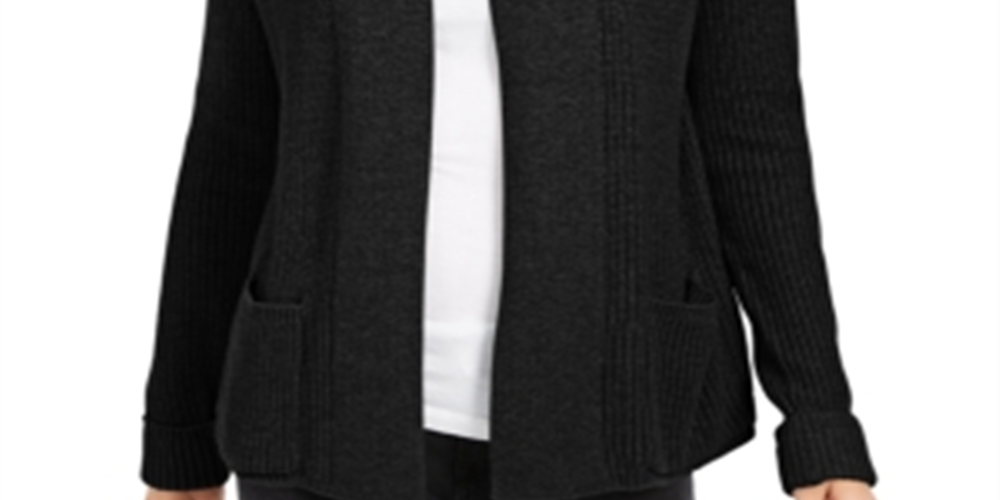 Charter Club Women's Cotton Cropped Cardigan Black Size Petite S