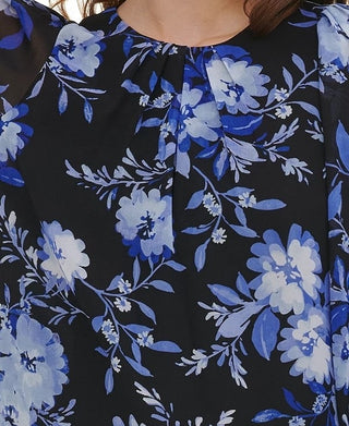 Calvin Klein Women's Floral Print Blouson Top Black Size Medium