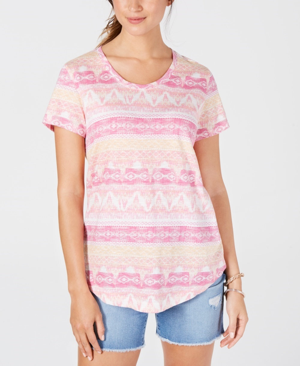 Style & Co Women's Printed T Shirt Pink Size Small