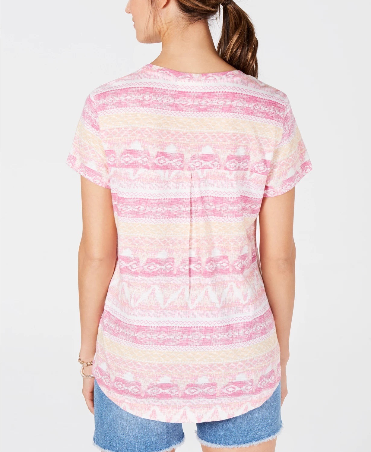 Style & Co Women's Printed T Shirt Pink Size Small