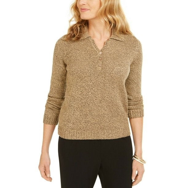 Karen Scott Women's Point Collar Sweater Brown Size Petite Small