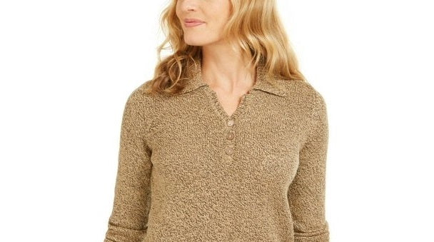 Karen Scott Women's Point Collar Sweater Brown Size Petite Small