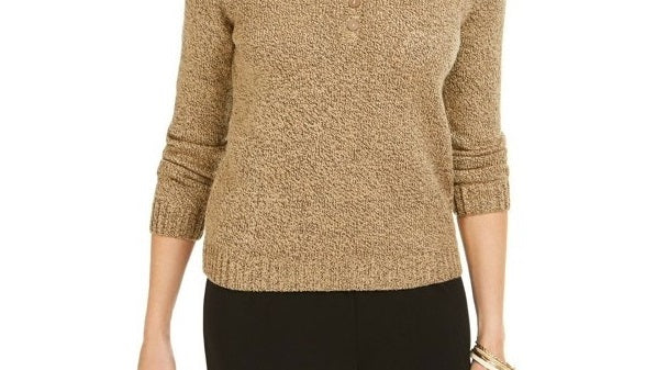 Karen Scott Women's Point Collar Sweater Brown Size Petite Small
