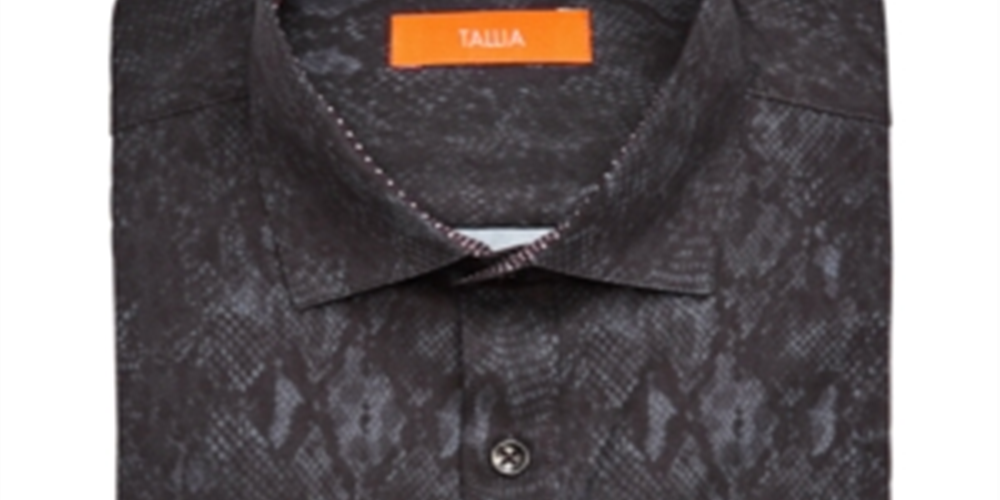Tallia Men's Printed Collared Classic Fit Stretch Dress Shirt Black Size 14.5X32X33