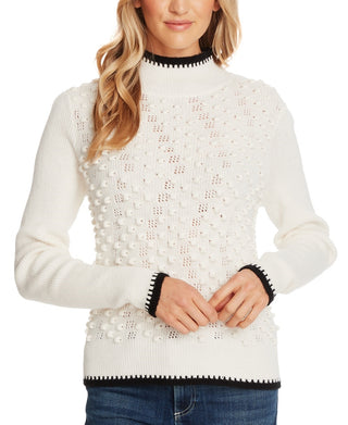 CeCe Women's Tipped Turtleneck Sweater White Size Large