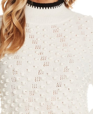 CeCe Women's Tipped Turtleneck Sweater White Size Large