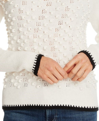 CeCe Women's Tipped Turtleneck Sweater White Size Large