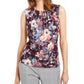 Calvin Klein Women's Floral Printed Pleated Neck Top Purple Size Small
