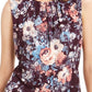 Calvin Klein Women's Floral Printed Pleated Neck Top Purple Size Small