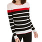 Maison Jules Women's Striped Long Sleeve Jewel Neck Sweater Red Size Medium