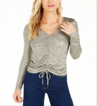 Bar III Women's Drawstring Top Silver Size XXS