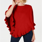 Karen Scott Women's Asymmetric Ruffled Poncho Red Size L/XL