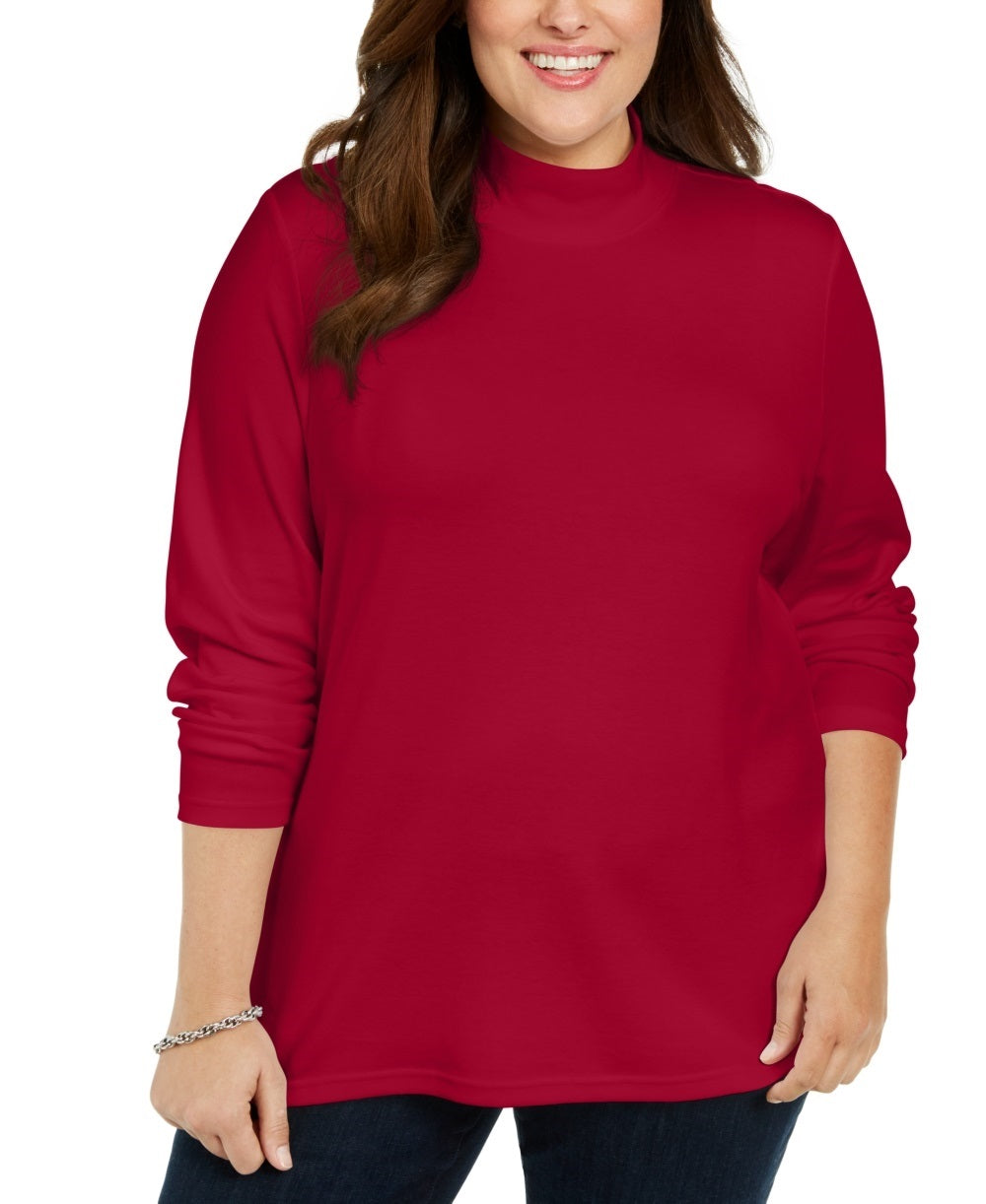 Karen Scott Women's Cotton Mock Neck Sweater Red Size 0X