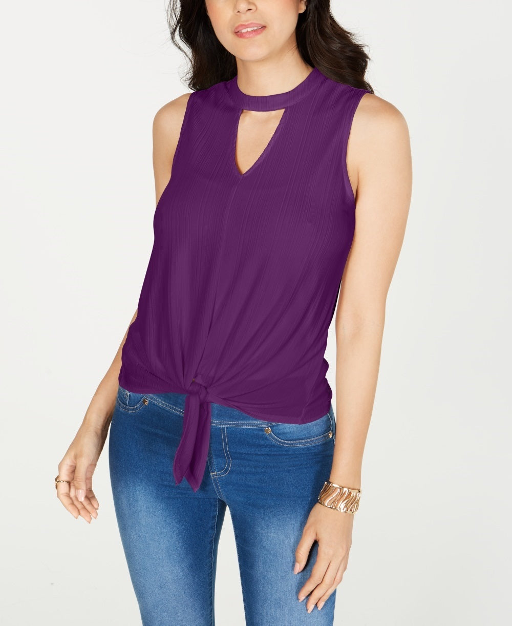 Thalia Sodi Women's Tie Hem Keyhole Sleeveless Top Purple Size Small