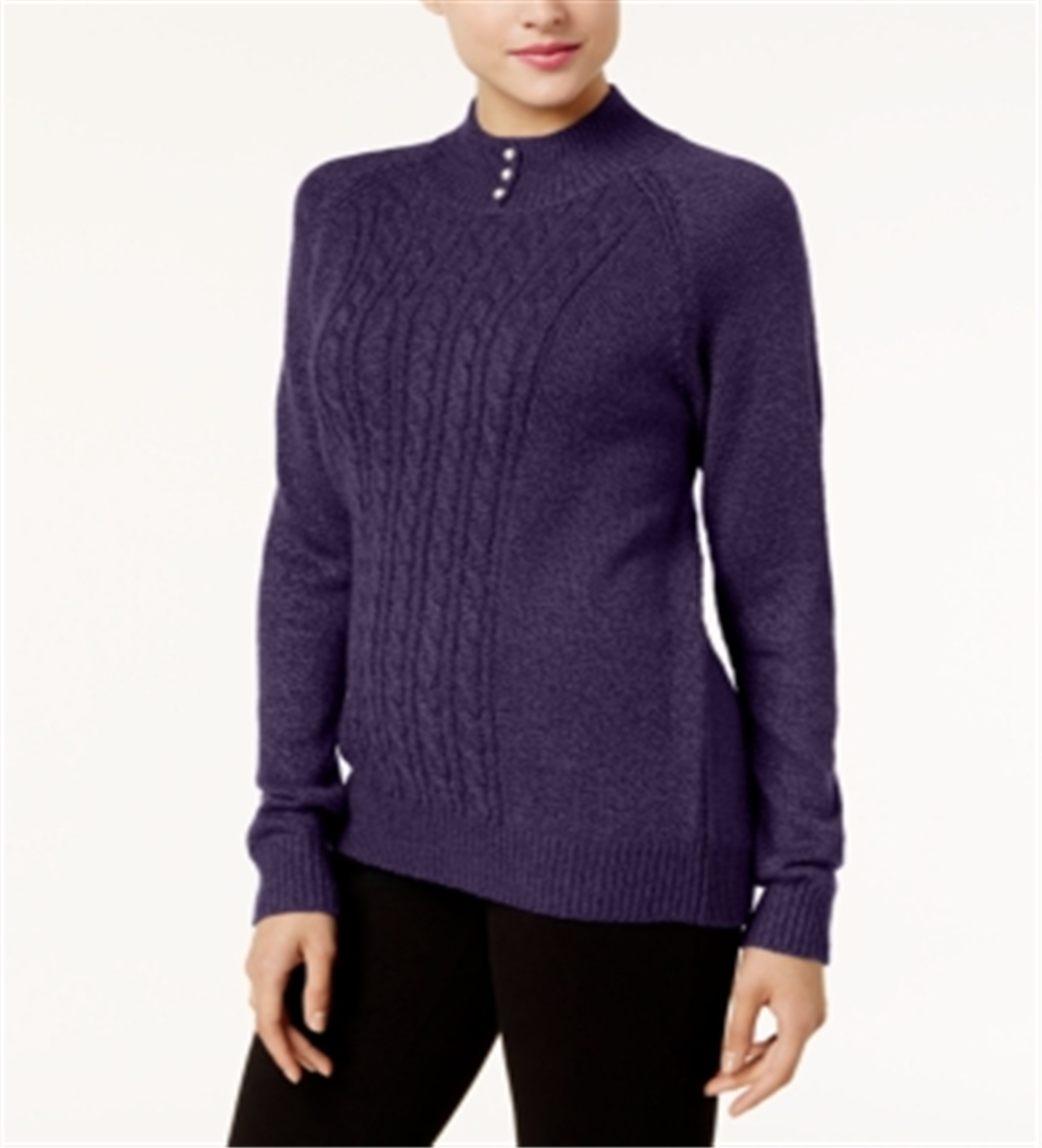Karen Scott Women's Button Trim Mock Neck Sweater Purple Size Small