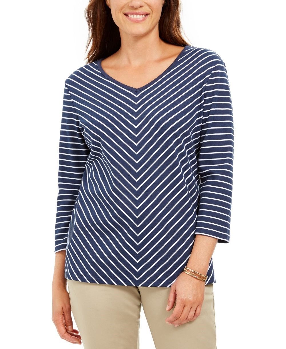 Karen Scott Women's Striped Top Blue Size Petite Medium
