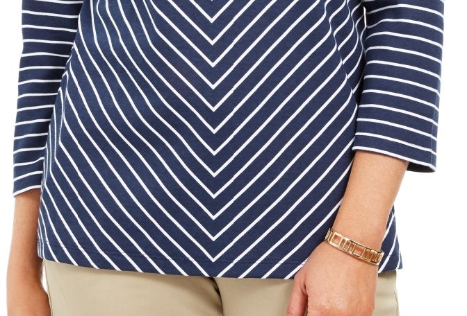 Karen Scott Women's Striped Top Blue Size Petite Medium