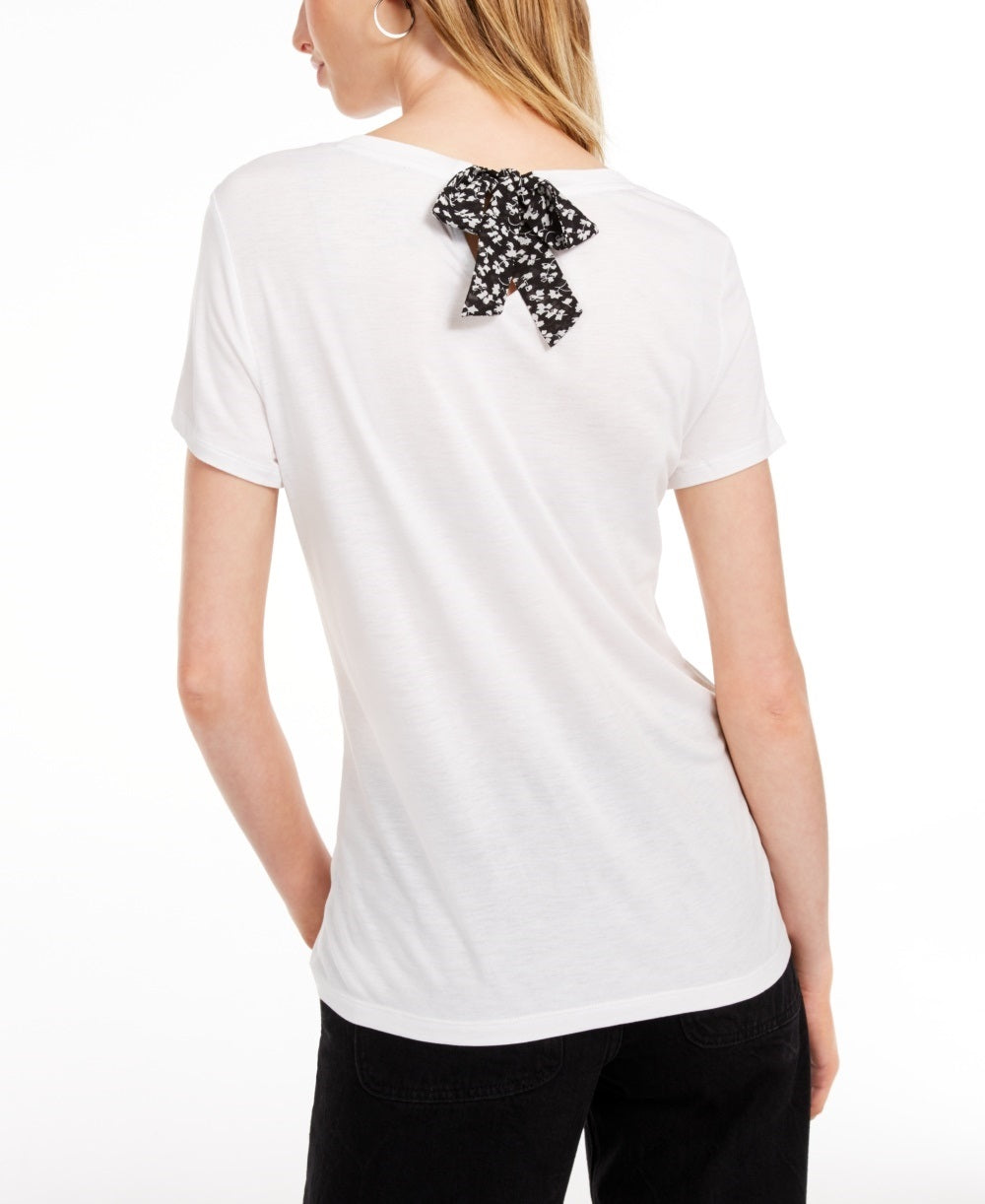 Maison Jules Women's Tie Back Solid T Shirt  White Size X-Large