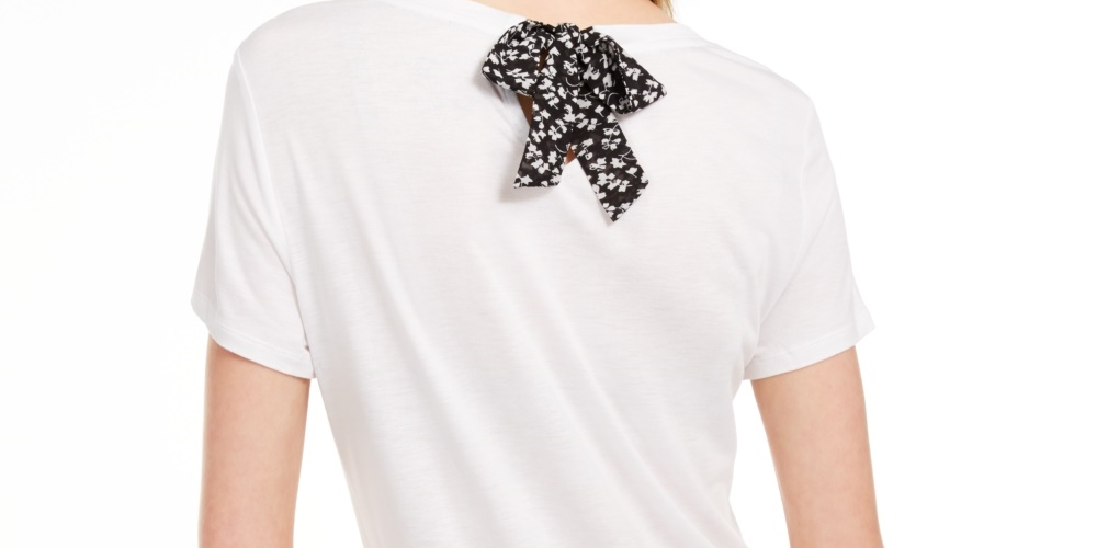 Maison Jules Women's Tie Back Solid T Shirt  White Size X-Large