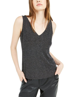 Bar III Women's Glitter Sleeveless Top Black Size Medium