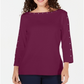 Karen Scott Women's Studded Boat Neck Cotton Top Purple Size -Petite S/M