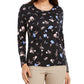 Charter Club Women's Pima Cotton Ditsy Print Top  Black Size X-Large