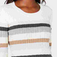 Karen Scott Women's Holly Striped Cotton Cable Sweater Beige  Muti Size X-Large