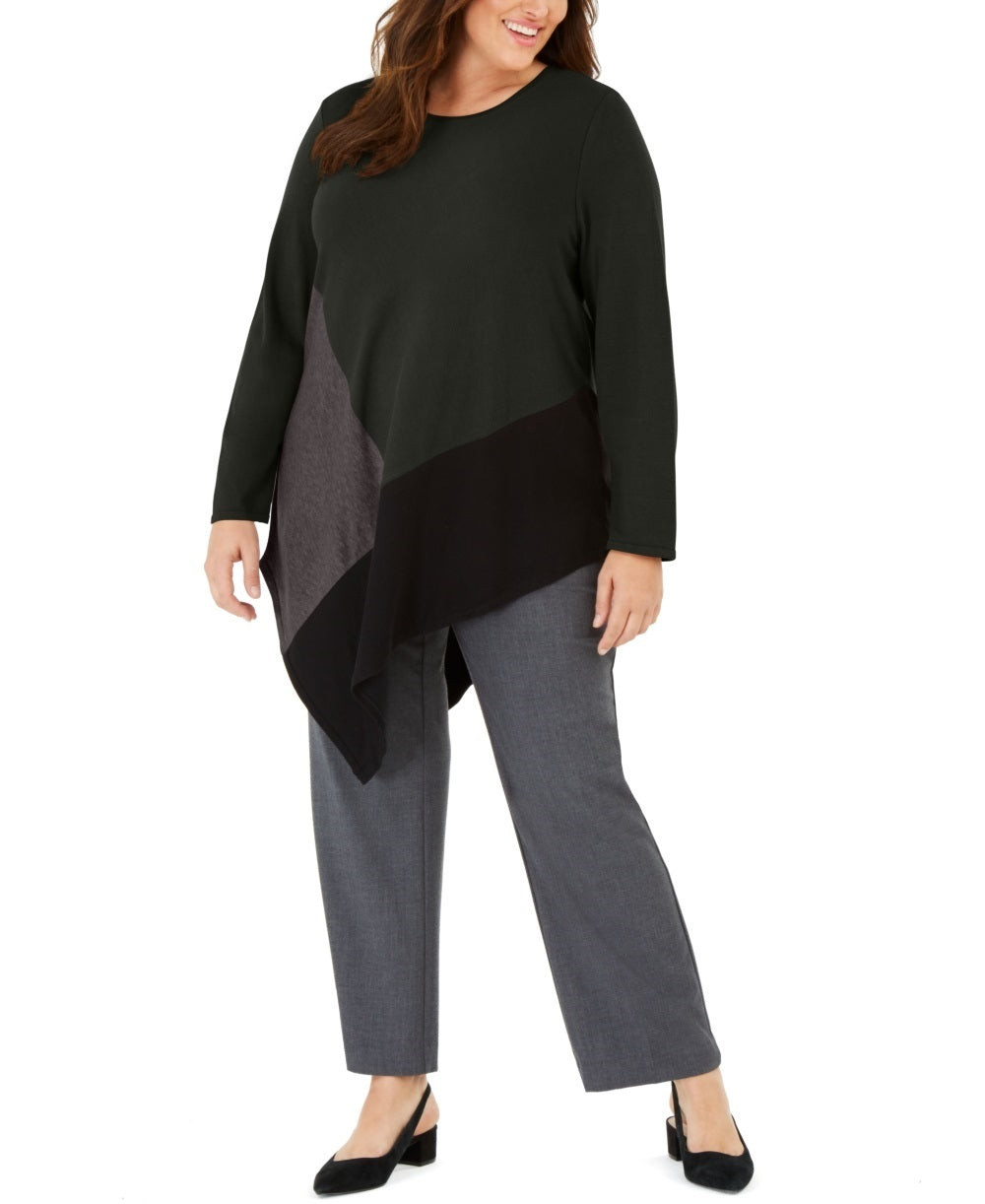 Alfani Women's Colorblocked Asymmetrical Top Black Size 1X