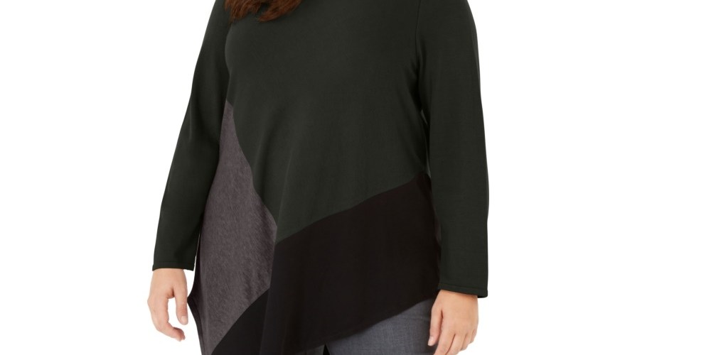Alfani Women's Colorblocked Asymmetrical Top Black Size 1X