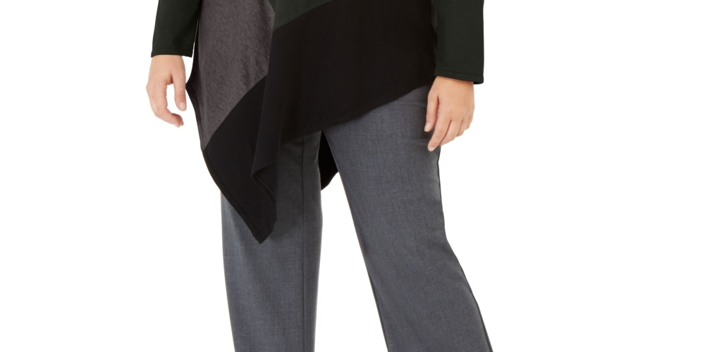 Alfani Women's Colorblocked Asymmetrical Top Black Size 1X