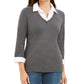 Karen Scott Women's Layered Look Cotton Top Charcoal Size Petite S
