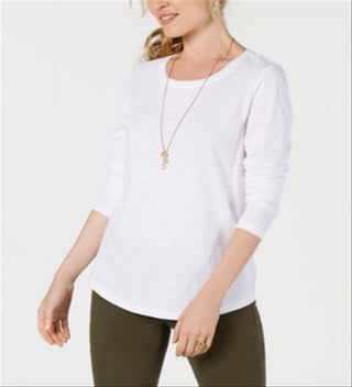 Style & Co Women's Scoop Neck Top White Size PP