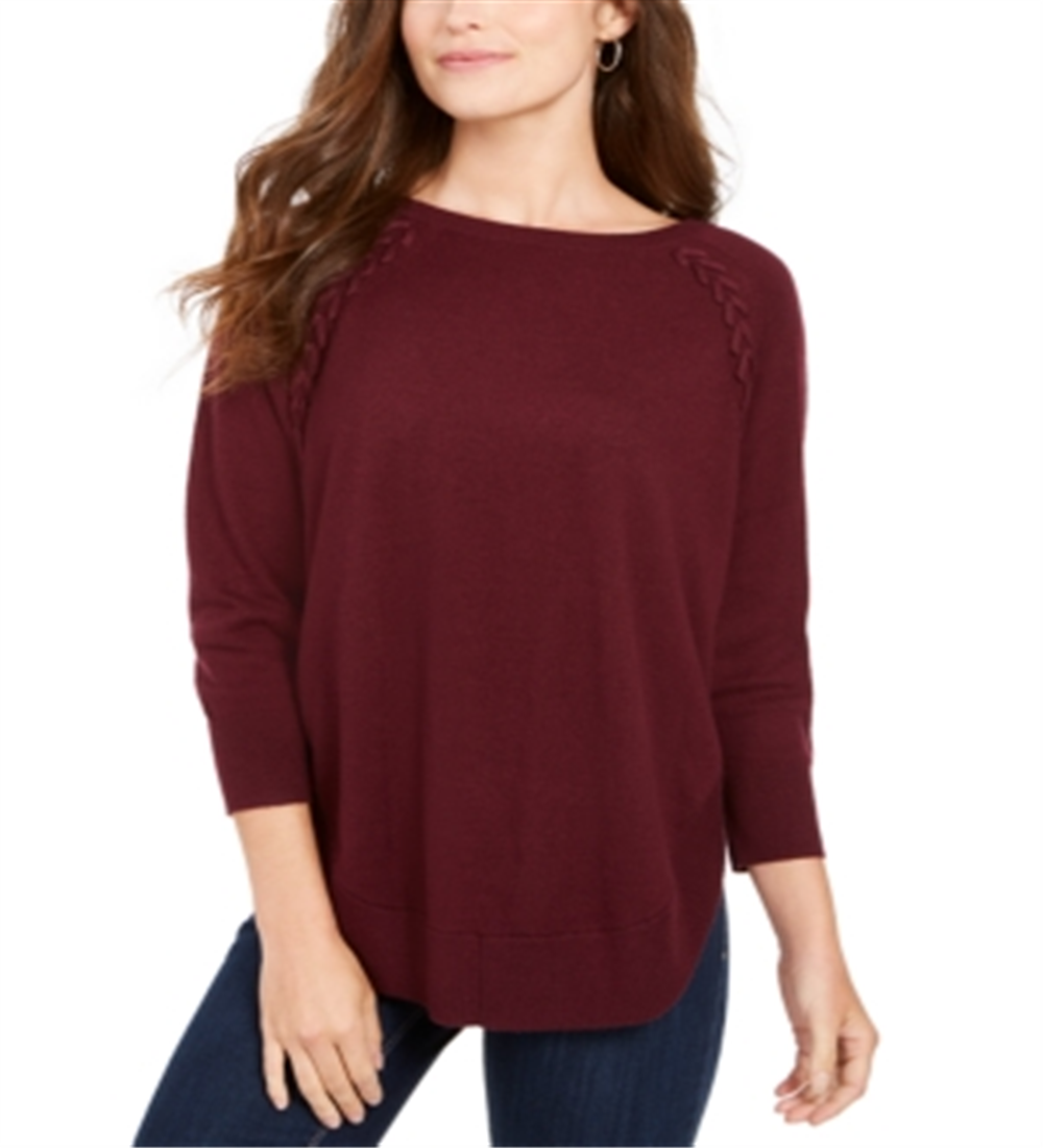 Style & Co Women's Lace up Chevron Trim Sweater Purple Size Petite L