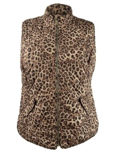 Charter Club Women's Printed Zip Front Vest Beige Size Petite Small