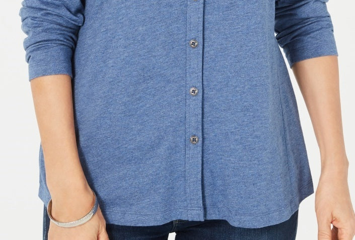 Karen Scott Women's Button Front Top Blue Size Small