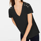 INC International Concepts Women's Solid Short Sleeve V Neck Top Size Black Size Petite Small