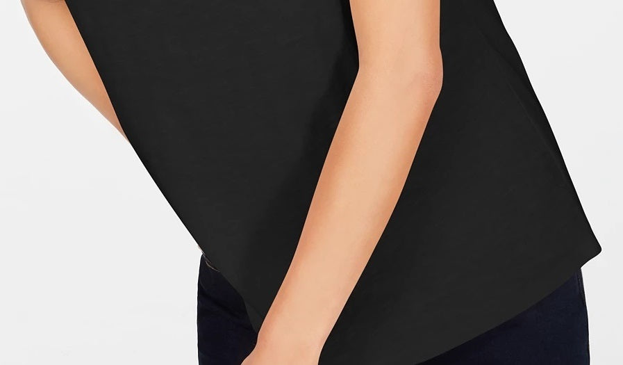 INC International Concepts Women's Solid Short Sleeve V Neck Top Size Black Size Petite Small