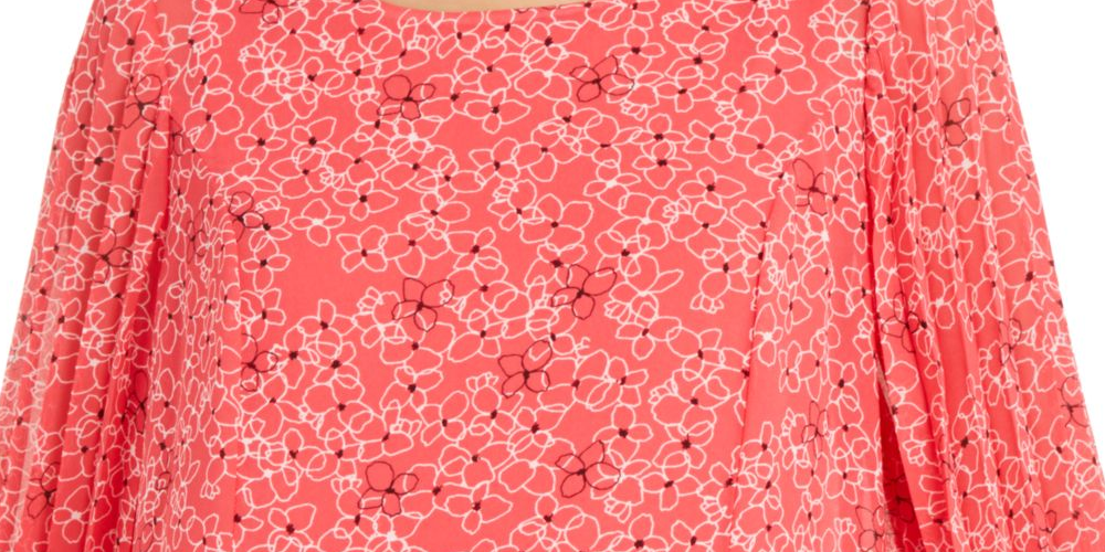 Alfani Women's Floral Print Pleat Sleeve Top Pink Size Petite XL
