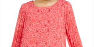 Alfani Women's Floral Print Pleat Sleeve Top Pink Size Petite XL