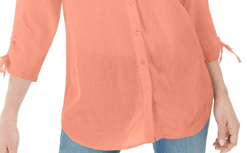 Charter Club Women's Gauzy Tie Sleeve Blouse Pink Size Medium