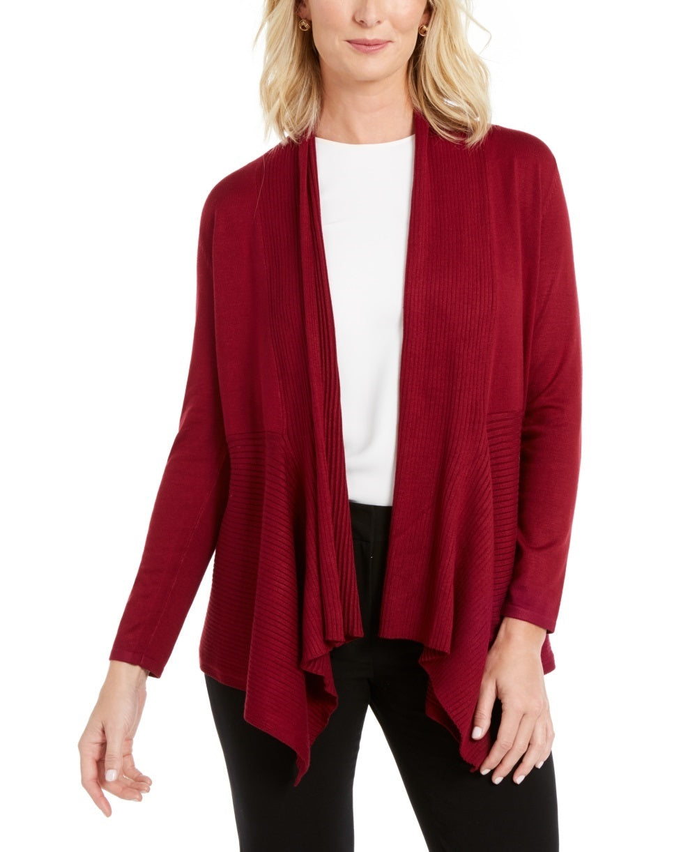 JM Collection Women's Ribbed Handkerchief Hem Cardigan Red Size Large