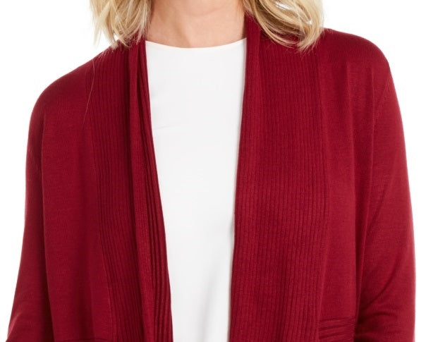 JM Collection Women's Ribbed Handkerchief Hem Cardigan Red Size Large