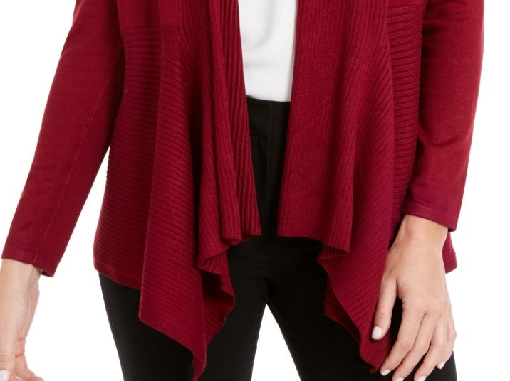 JM Collection Women's Ribbed Handkerchief Hem Cardigan Red Size Large