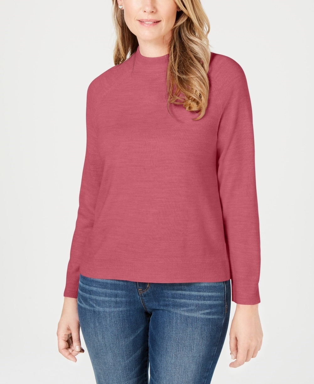 Karen Scott Women's Zip Back Mock Neck Sweater Pink Size X-Large
