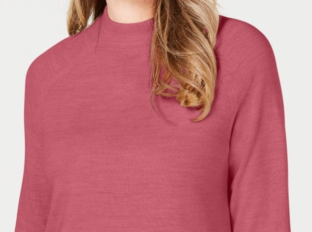 Karen Scott Women's Zip Back Mock Neck Sweater Pink Size X-Large