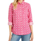 Charter Club Women's Printed Tab Sleeve Shirt Pink Size X-Large
