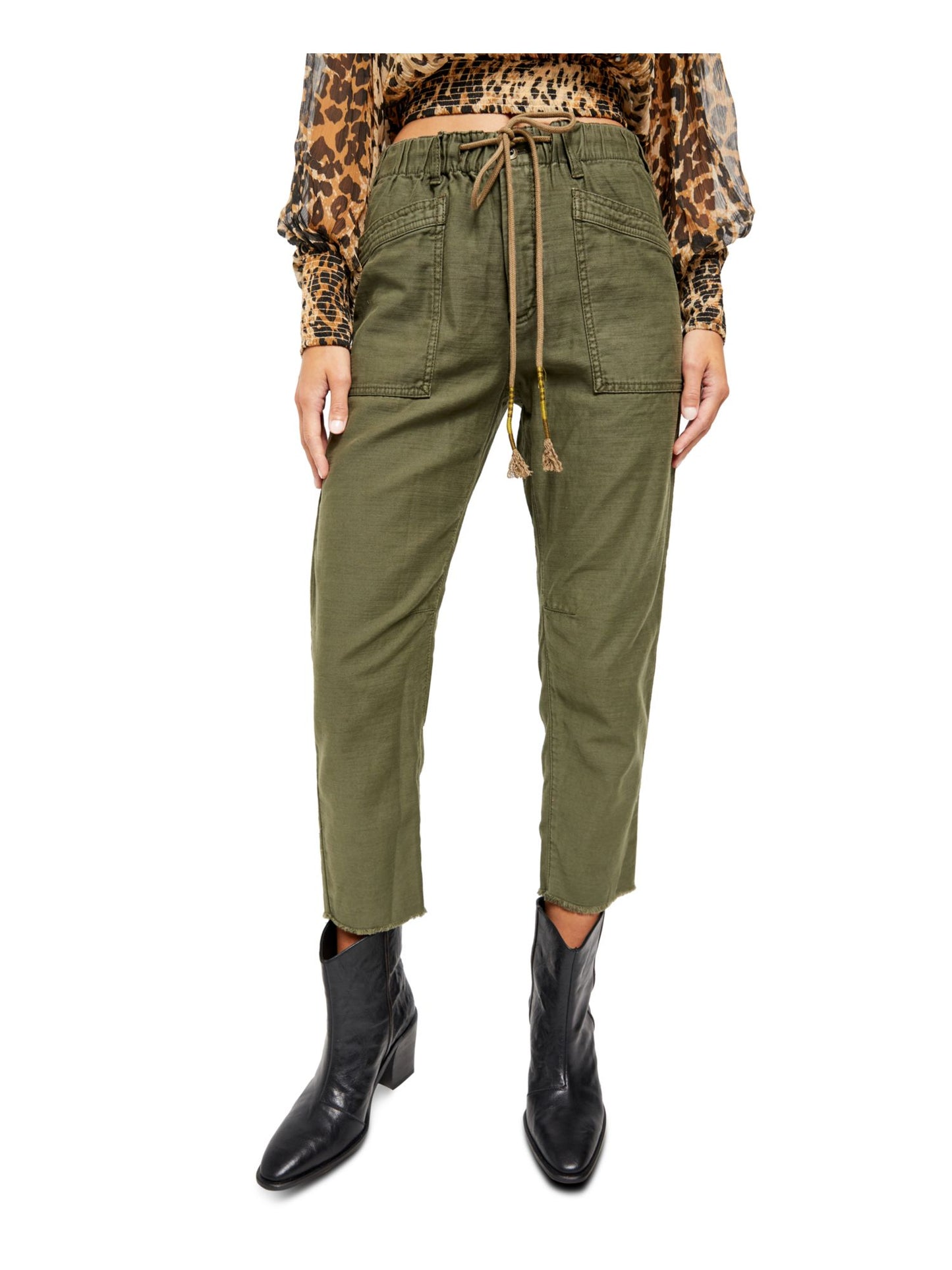 Free People Women's Pants Comfort Raw Ankle Chino Green Size Large
