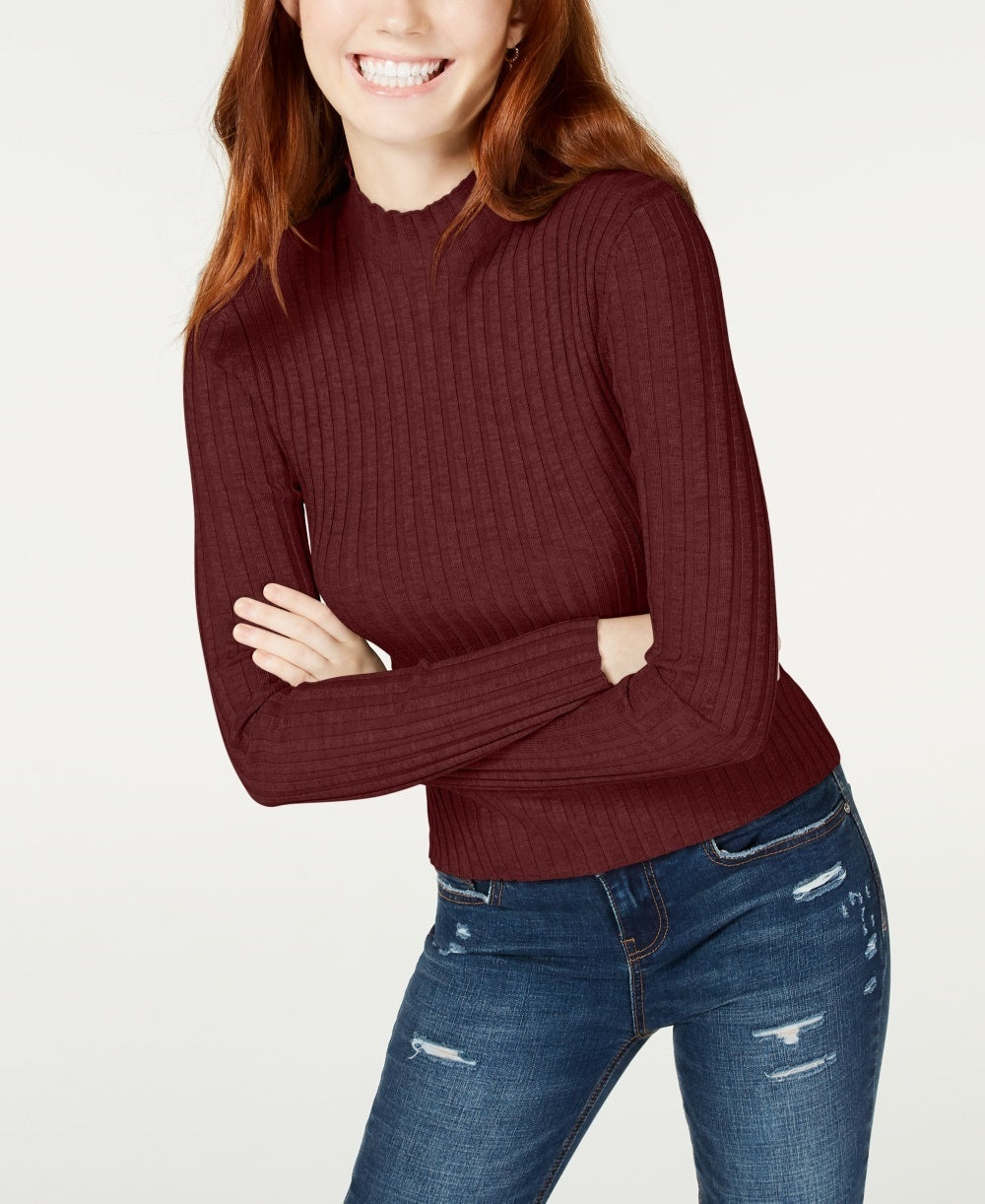 Hooked Up by IOT Women's Rib Knit Mock Turtleneck Sweater Red Size Large