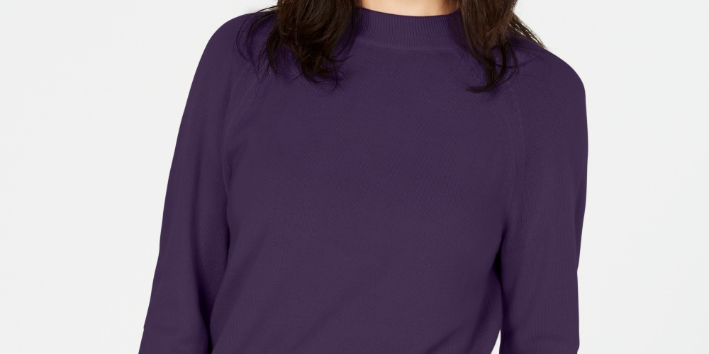 Karen Scott Women's Zip Back Mock Neck Sweater Purple Size Medium