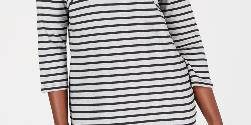 Karen Scott Women's Striped Crossover Top Gray Size Large